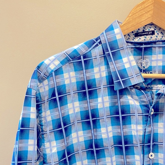 BUGATCHI - Men's Blue Plaid Dress Shirt - Picture 3 of 11